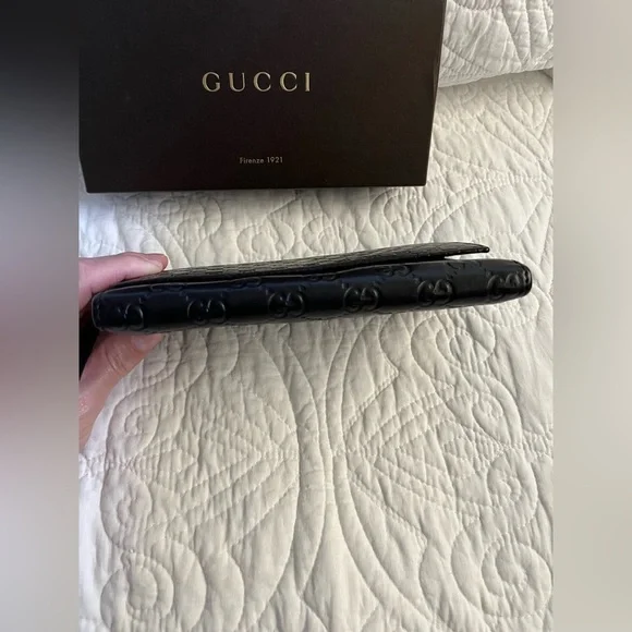 GUCCI Micro Guccissima GG Pattern Long Bifold Wallet Leather Black Gold - Picture 4 of 16